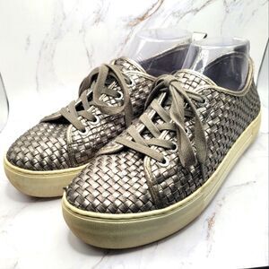 J/Slides Platform Sneaker Metallic Gray Silver Y2K Chunky Heels Leather Size 8